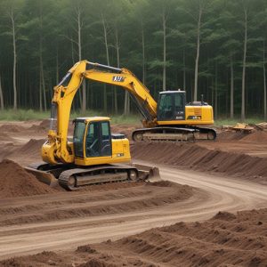 Two excavators working on construction site