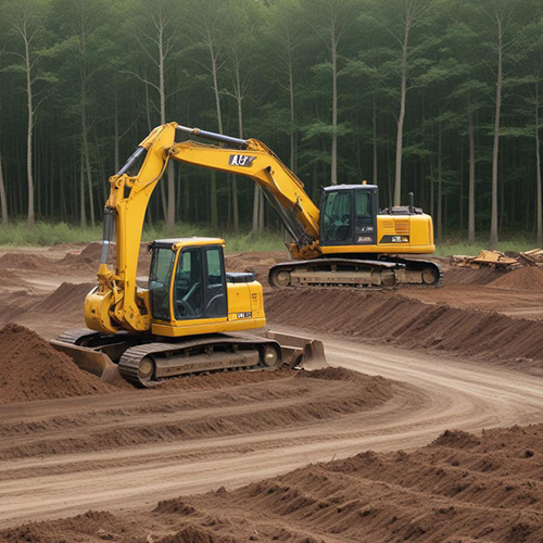 Two excavators working on construction site