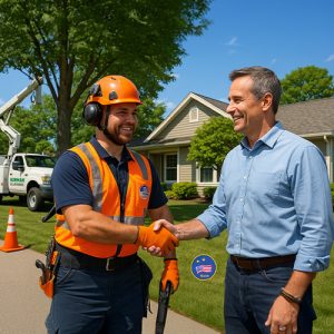 Worker shaking hands with a homeowner.